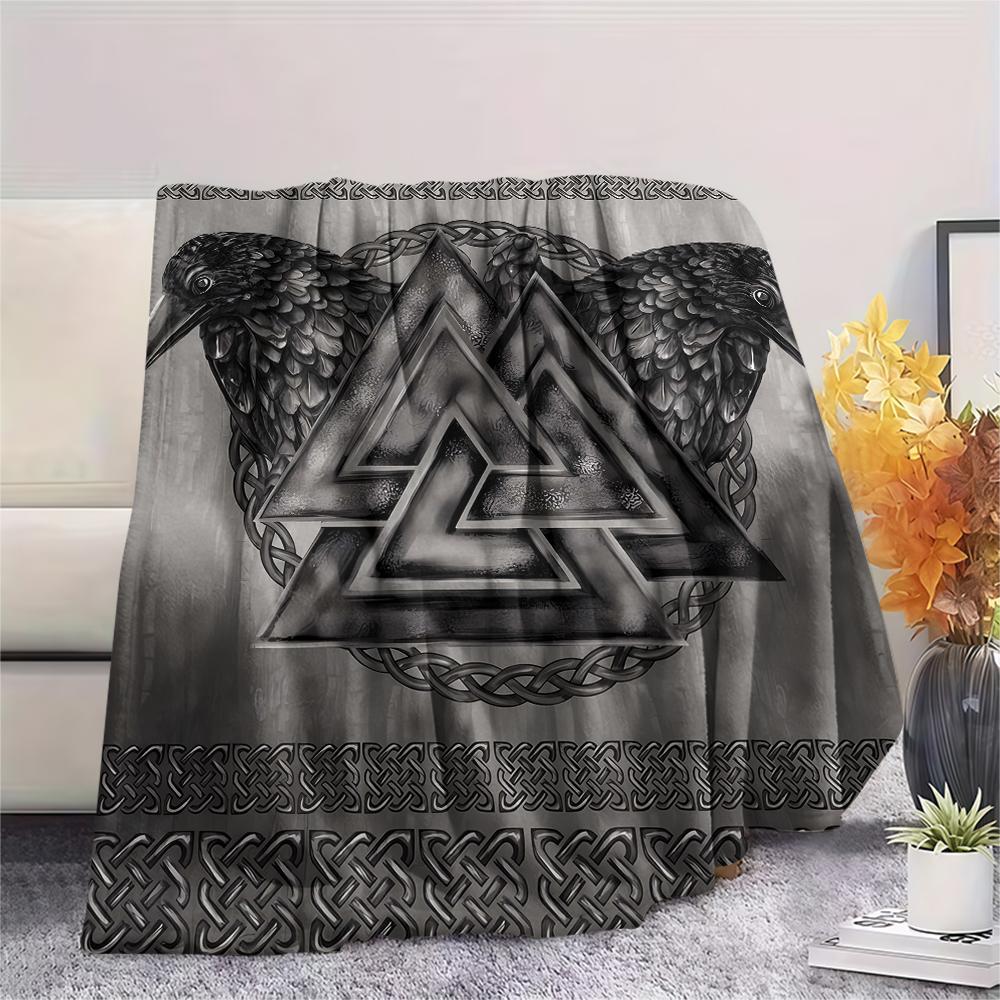 1Pc Viking Pattern Print Flannel Blanket, High quality Comfortable for All Seasons, Home Decor, Warmth and Comfort, Perfect for Christmas Gifts