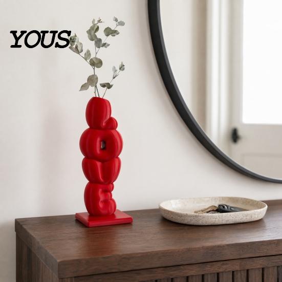 Delicate Texture Vase Decorative Flower Vase, Love Shape Design Letter Stacking 3D Printed Smooth Surface Ornament for Valentine Day