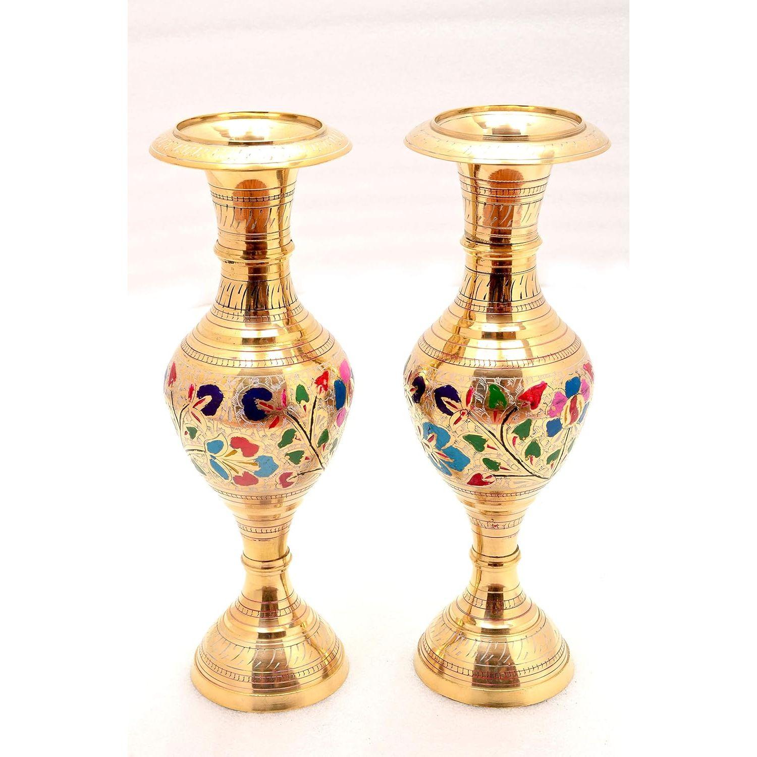 

Pure Brass Flower vase Set of Two (13 inch,Multicolor)
