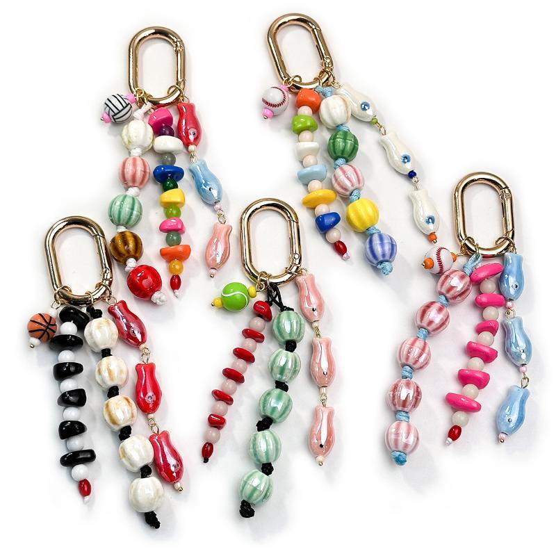Travel Use Fish Keychain 1Pcs Bag Charm Ceramic Watermelon Beaded Tennis Pendant Portable Luggage Pendant Decor for Women