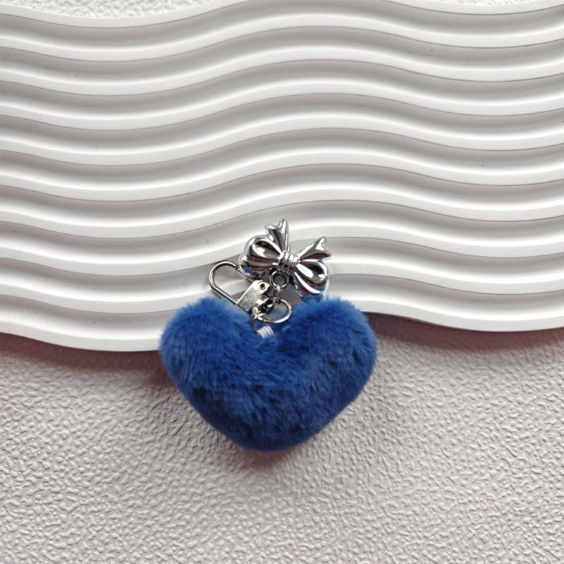 Sweet Plush Heart Bowknot Keychain Pendant Lovely Hanging Decorations Keyring Charm for Purse Bag Backpack Handbag