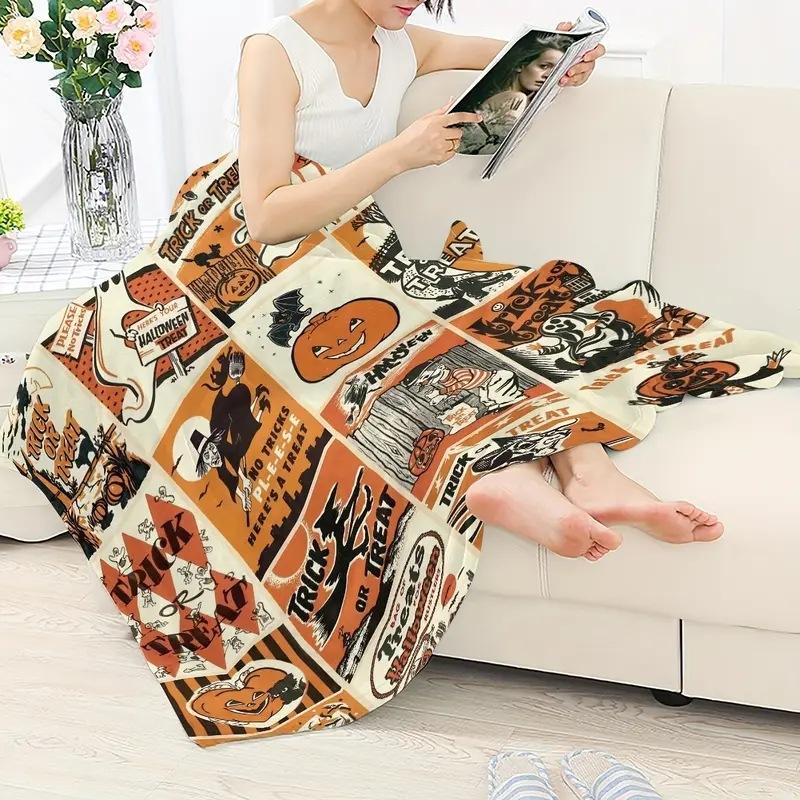 Halloween Horror Theme digital-printed polyester Bedroom velvet flannel cover blanket Fleece soft sofa cover blankets for beds