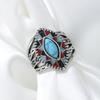 Bohemian Style Fashionable Imitation Turquoise Two Tone Enamel Ring, Anniversary Jewelry, Suitable for Both Men and Women