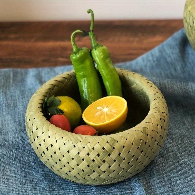 1Pc Handmade Bamboo Woven Double Layer Fruit Bun Storage Bamboo Basket for Outdoor Home Living Room Office Storage Decoration M