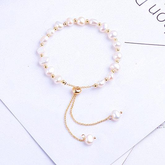 Pulseira de Charme com Mão de Pérola Branca Totalmente Bordada com Cristais para Meninas Nova Estilo Coreano Pulseiras com Contas de Pérola Barroca para Mulheres