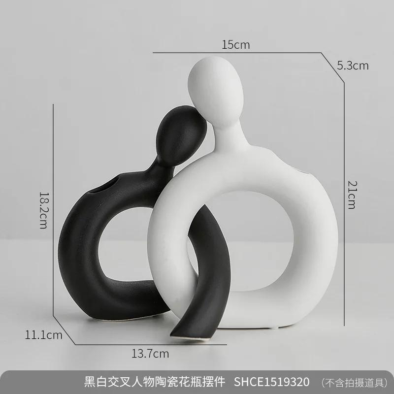 Creative Ceramic Figure Vase Couple Abstract Hollowed-out Flower Arrangement Ornaments Flower Vase Creative Display Home Decorat