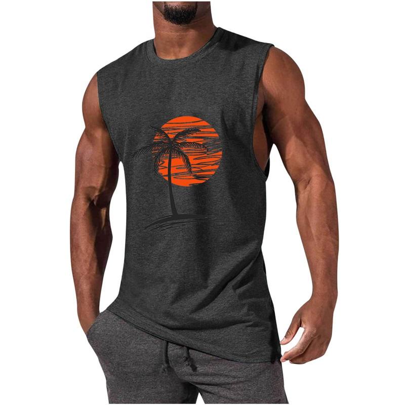 Sommer Neuer Stil Herrenweste Muskel Herren Sport- und Freizeitweste Wärmeübertragung Kokospalme Herren Top T-Shirt