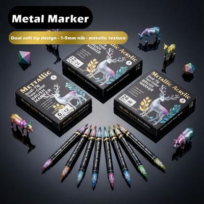 6/12/24Colors Water-based Ink Acrylic Marker Pen Double Head DIY Graffiti Painting Metallic Marker Pen Water-based Marker