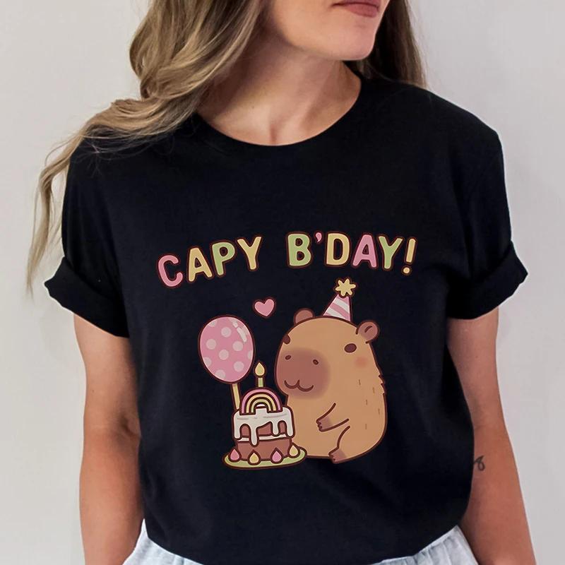 Woman Clothing Japanese Style Cute Capybara Print Tees Shirt Fashion Female Clothes T-Shirts Funny Animal Graphic Y2k Tops