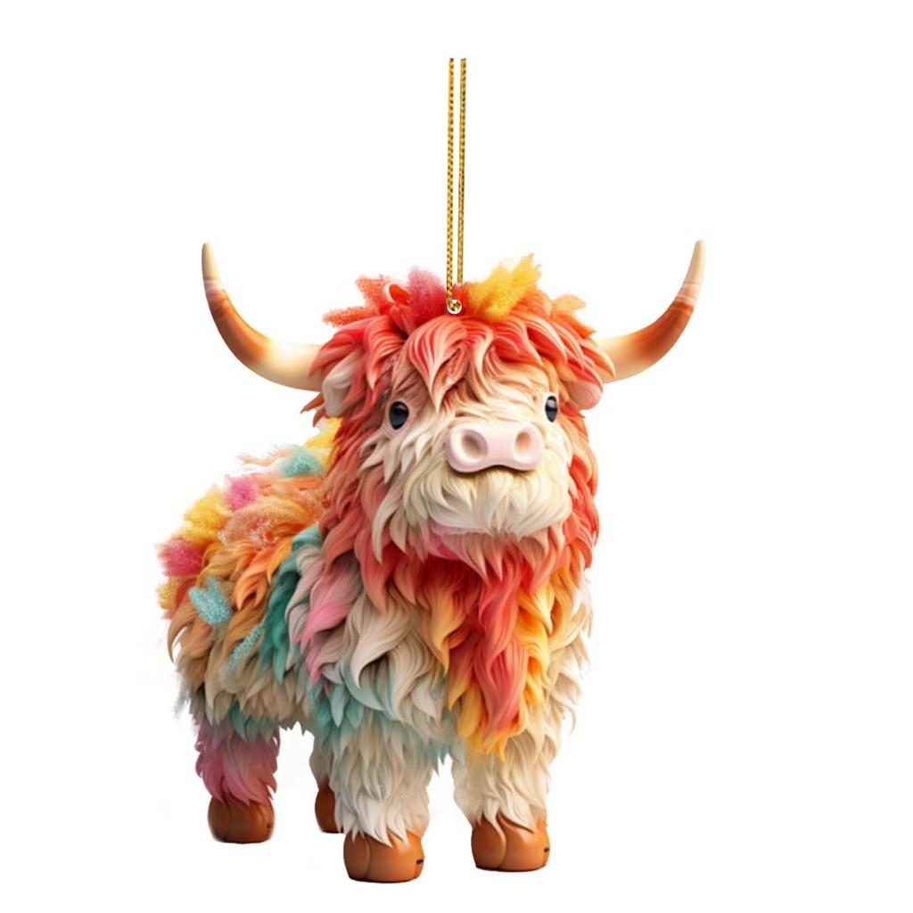 2023 Colorful Cute Acrylic Cow Car Accessory Adorable Cartoon Style For Decor Vehicle
