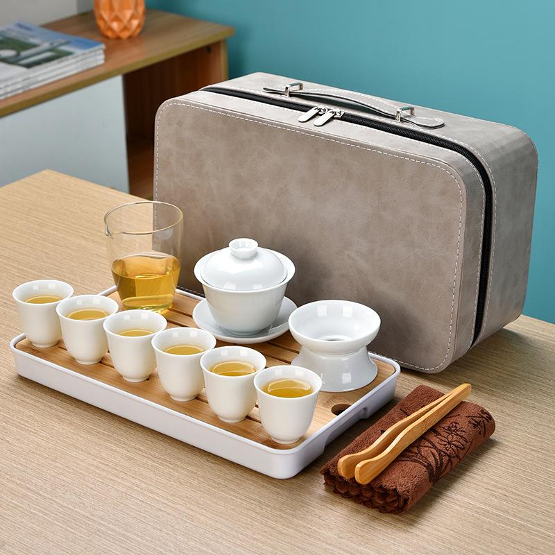 Dehua High-end White Porcelain Kung Fu Tea Set Portable Set Gift Box Business Accompanying Hand Gift