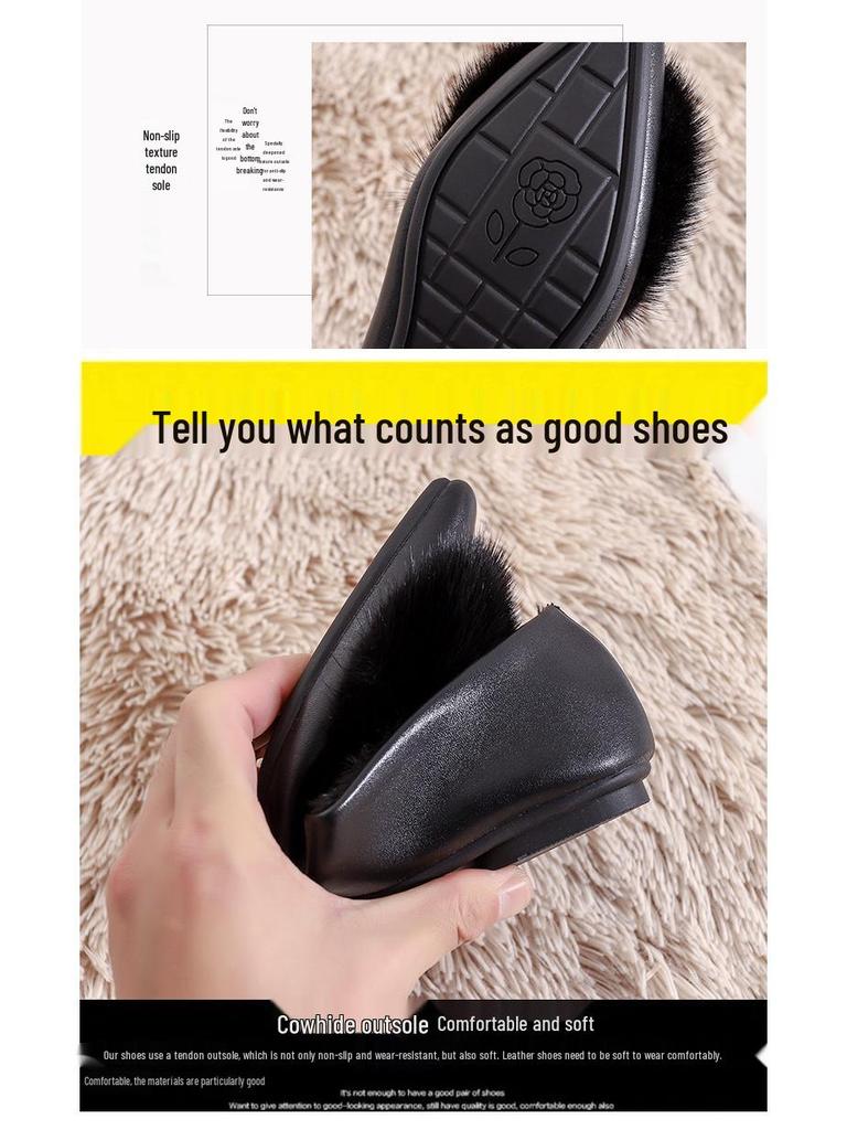 Damen 2025 Nerzfell Mokassins Loafer, Winter Samt Spitz Zehen Ballerinas, Große Größe 41