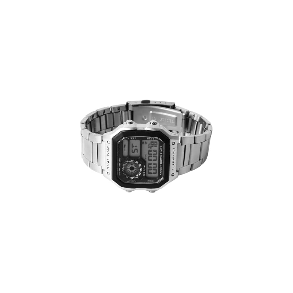 Generic Men s Vintage Digital Watch Silver Waterproof Luminous Strap Buckle Stainless Steel