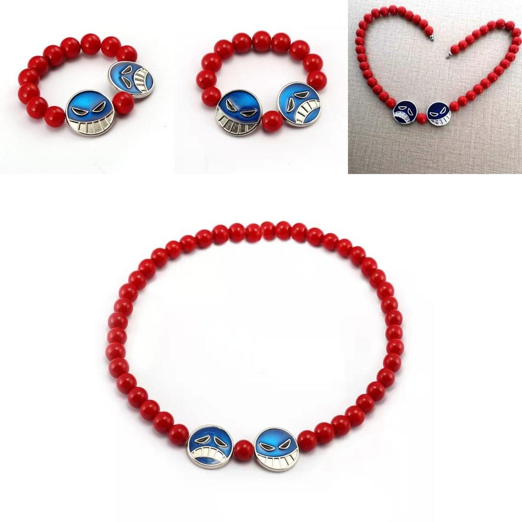 Rotes Perlenarmband Halskette Ein Stück Portgas D. Ace Whitebeard Piraten Anhänger