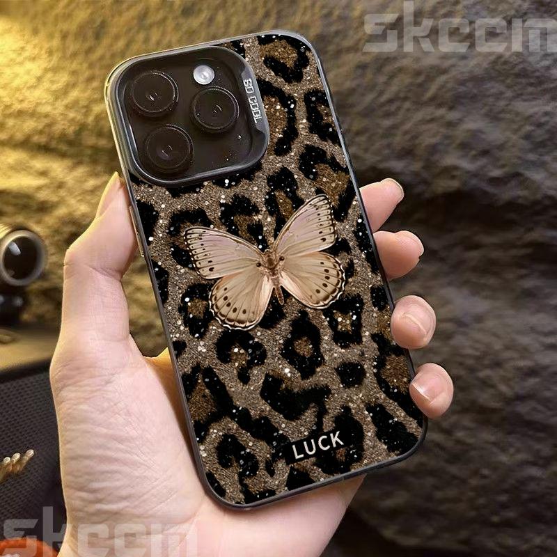 

Luxury Butterfly Leopard Print Phone Case For iPhone 16 16E 15 14 13 12 11 Pro Max X XS XR 7 8 Plus SE Shockproof Hard Cover iPhone 16 Pro Max