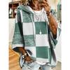 Bedruckter Karo-Patchwork-Kapuzenpullover für Damen, Europäischer/Amerikanischer Stil, Dreiviertelärm, Lässiger Lockerer Hoodie
