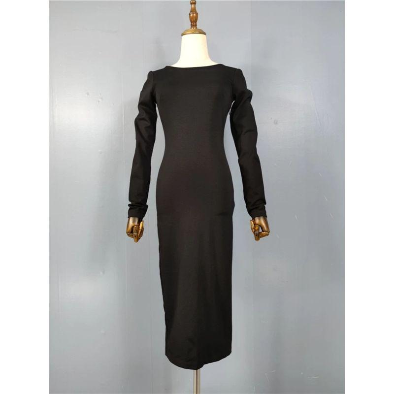 Export Single Lu Home Long Sleeves Easiest for Match Temperament Waist-Controlled Slimming Spring New Arrival Beautiful Sheath Stylish Backless Dress