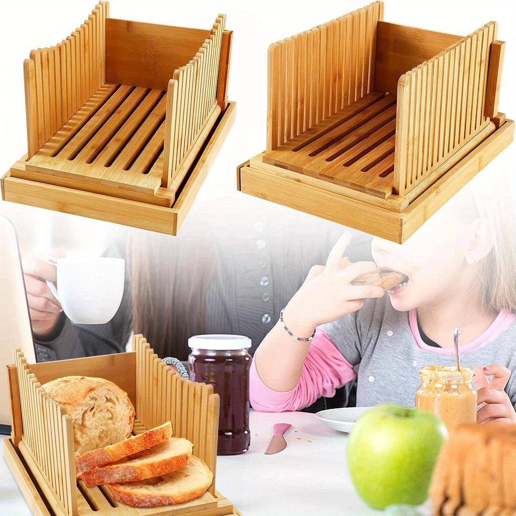 Bamboo Bread Slicer with Crumb Tray for Home Baking