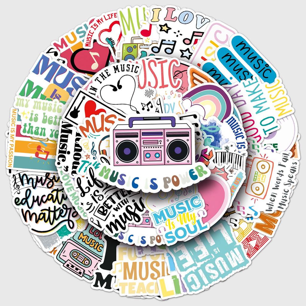 51 Music Graffiti Stickers: Personalized English Phrases for Decorating Phone Cases, Water Bottles, and Guitars