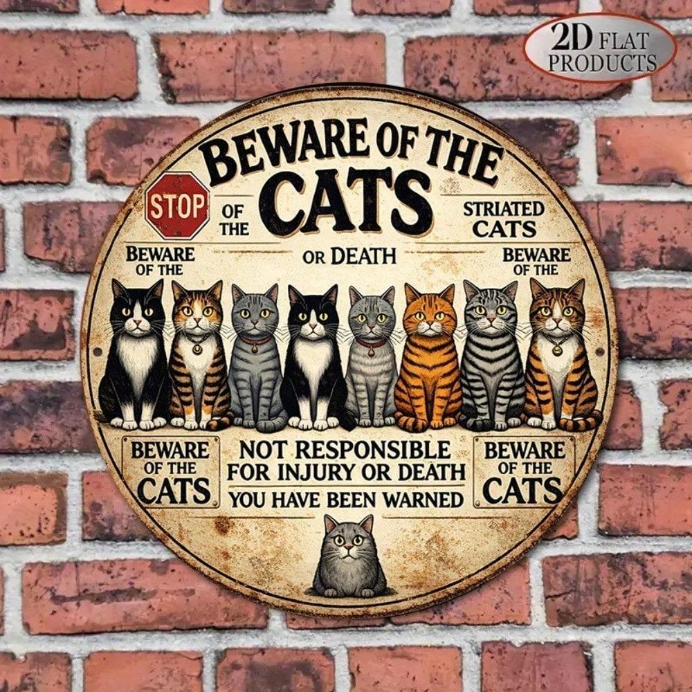 1 Stück Retro Warnschild 'Vorsicht Katze' 20x20cm Vintage Metallschild Katzenliebhaber Geschenk für Zuhause Café Bar Dekoration