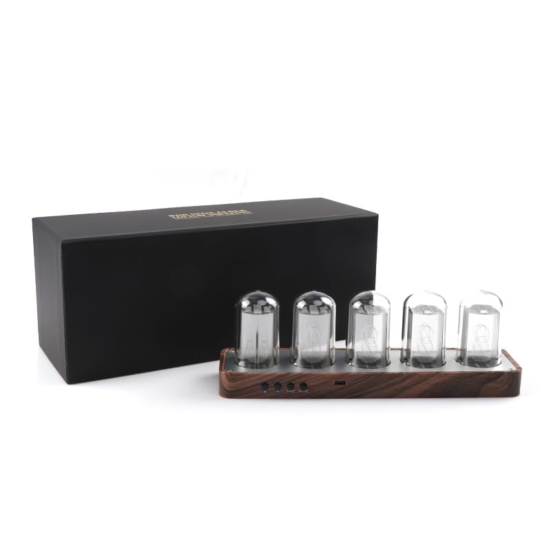 ClocTeck Nixie Tube Clock with Sync 16 Million Colors Retro Modern Wooden Digital Clock Wi-Fi & Customizable,