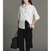 Elegant French Wood Ear Collar White Cotton Long Sleeve Women's Shirt - 2026 Early Spring Collection