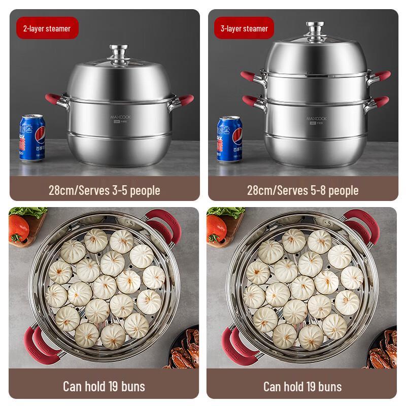 28cm 304 Edelstahl doppelwandiger Dampfgarer Topf