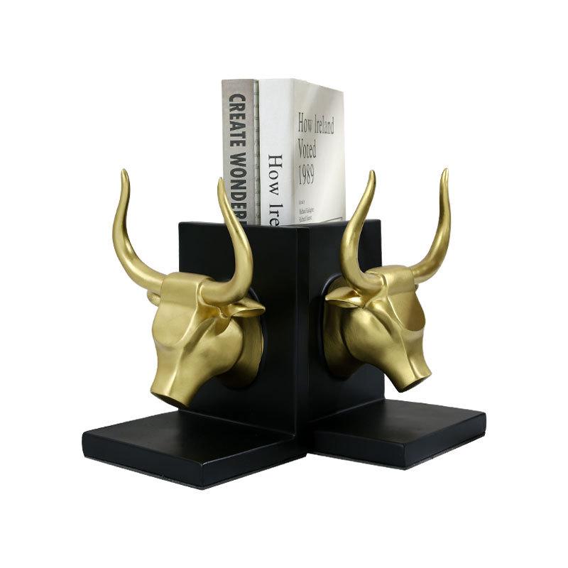 

American Golden Resin Bull Head Bookend Bookshelf Living Room Decoration Abstract Animal Golden Bull Head Bookend Entryway Decor золотой