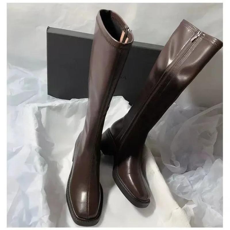 Women's Knee-high Boots High Quality Soft Leather Boots Temperament Slim Long Booties Side Zipper Women's High Boots Botas Mujer