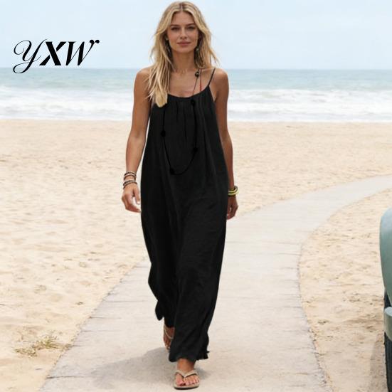 All Season Dress Women's Backless Cami Summer Casual Sleeveless Boho Beach Maxi for Body Shapes Spaghetti Strap Vacation Long Sundress with