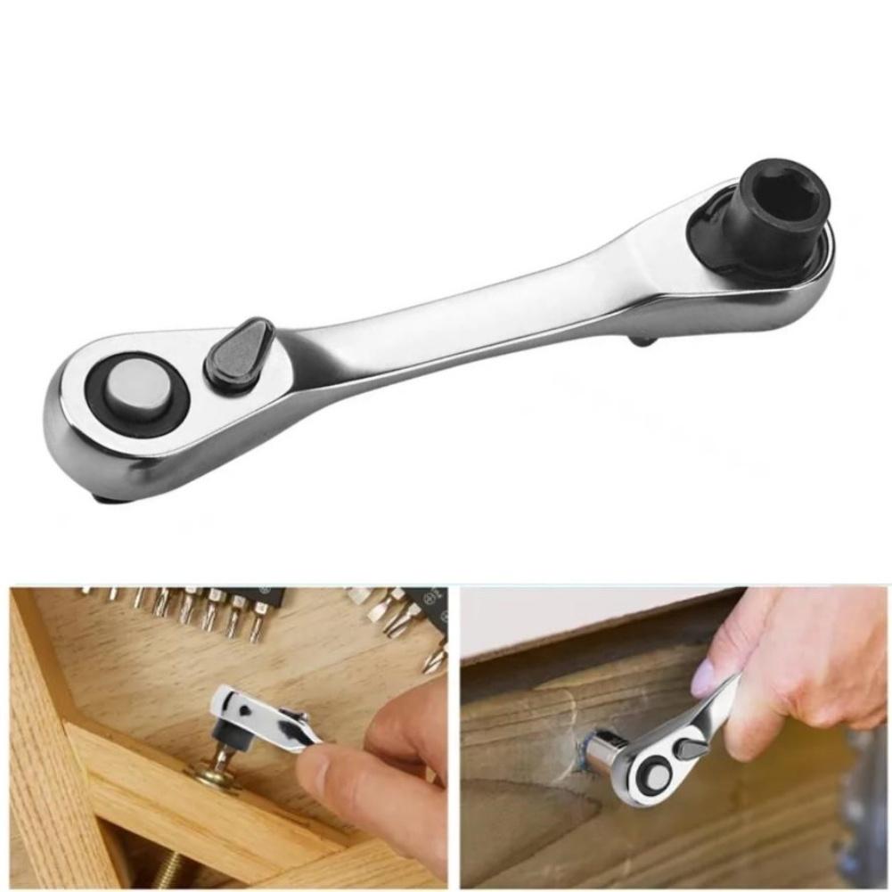 1/4 Inch Quick Release Ratchet Wrench Double Ended Hex Socket Tool