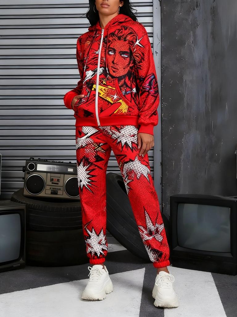Spring and Autumn New Women's Casual Fashion Zipper Hooded Sweater Sweatpants Set Lightweight and Comfortable