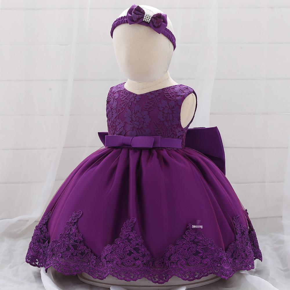 Infant Girls' First Birthday Lace Princess Dress with Bow