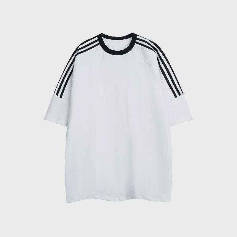 

Мужская футболка-пуловер с короткими рукавами и отделкой в стиле американского ретро с тремя полосками - повседневный летний топ с круглым вырезом Double Extra Large белый