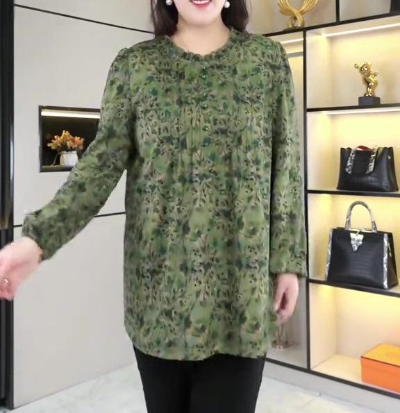 

Весенняя блузка батал с цветочным принтом из шифона с длинным рукавом для женщин 4XL (180-200 lb) цветочный