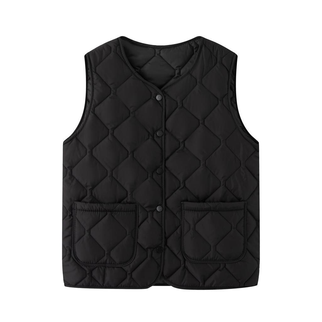 Premium Quilted Vest Button Model, Autumn and Winter Windproof, Cold and Warm Vest Women's Wear Casual Sports
