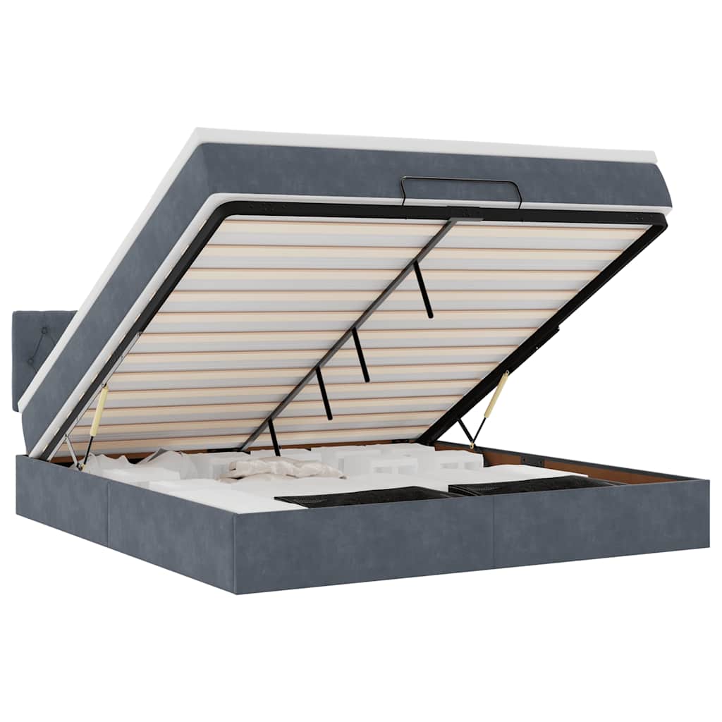 Enjoy restful nights with this Ottoman bed with mattress and LEDs in dark gray 160x200 cm velvet fabric