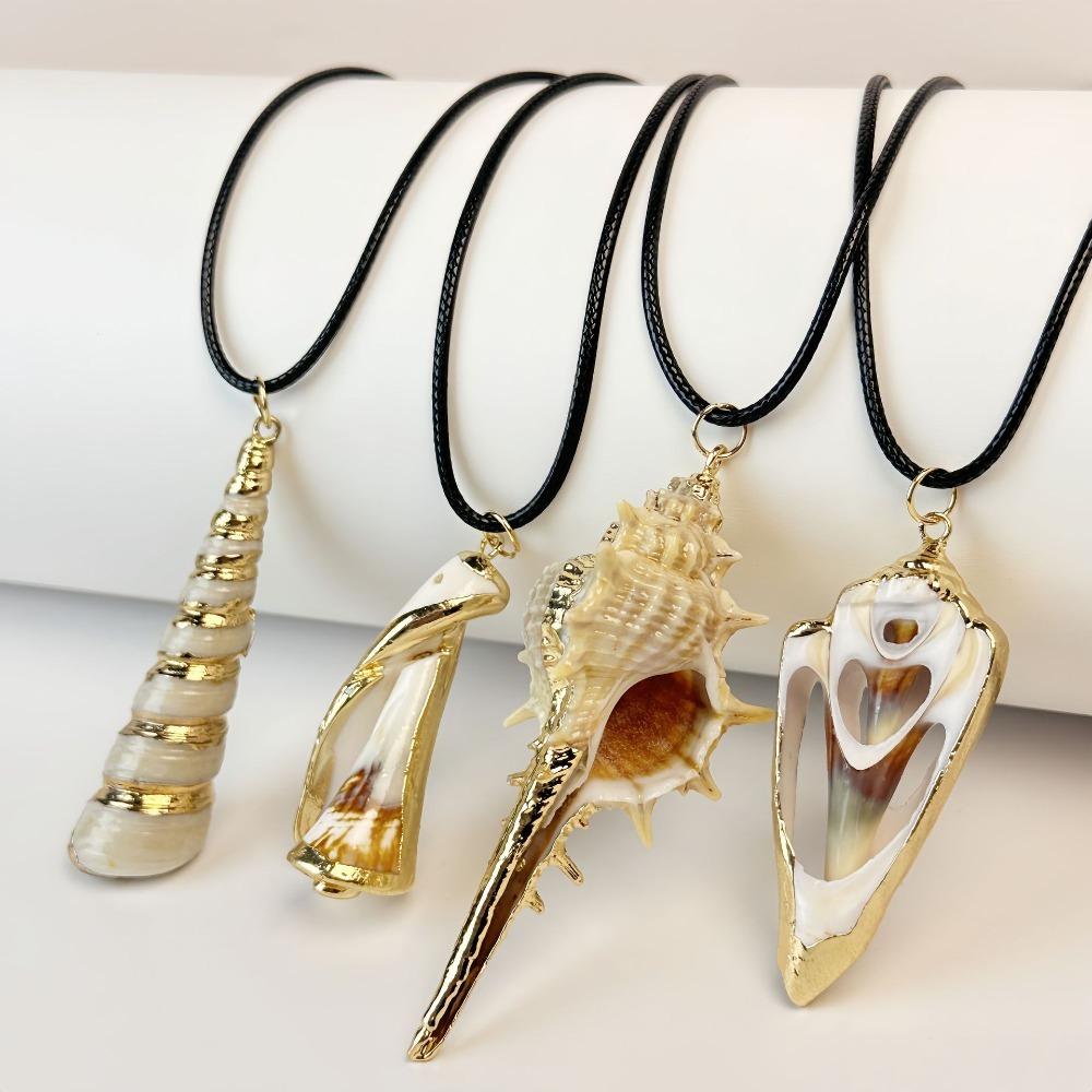 Neuer Anhänger Natur-Muschelschalen Lederseil Halskette für Damen Temperament Trendig Sommer Strandurlaub Zubehör Geschenk