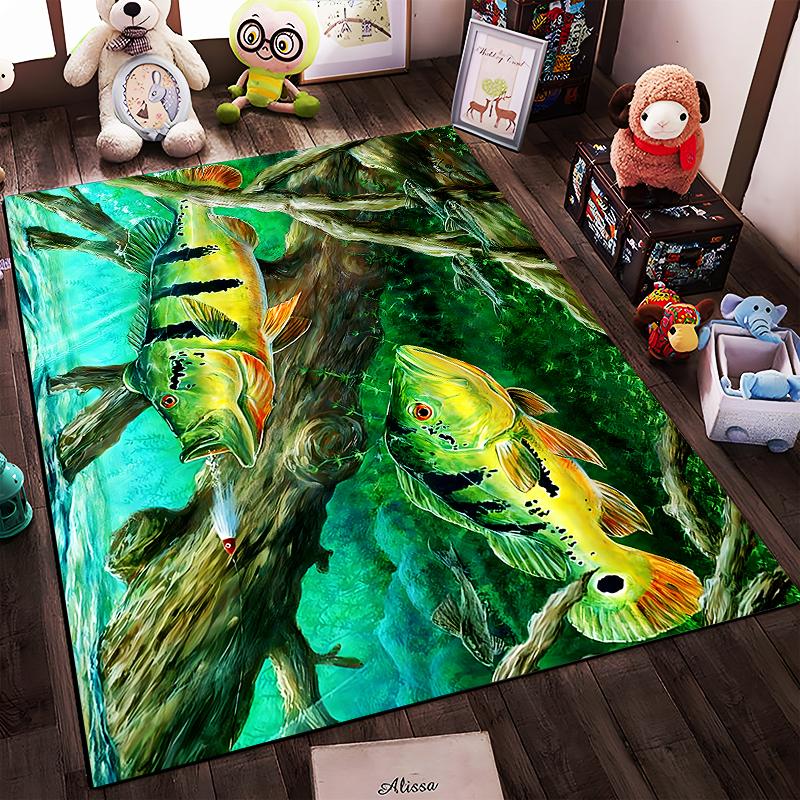 Colorful Fish and Underwater Tree Design Carpet for Living Room Suitable for use as an anti-slip for living room bedroom sofas
