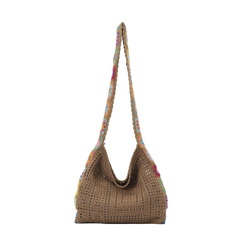 Bohemian Style Colorful Flower Pattern Woven Crossbody Bag With For Daily Use