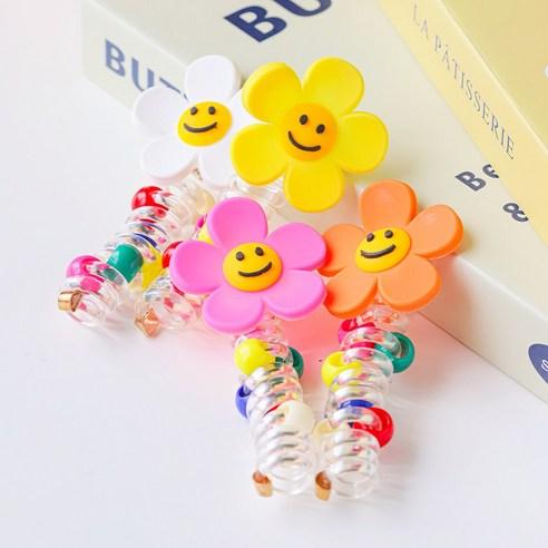 Happy Color Flower Spring Hair Ties Set for Kids Elastic Ponytail Bands 4 Pcs