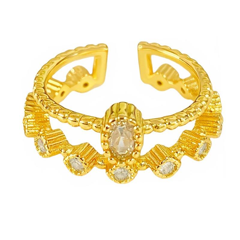 [Golden Diamond Dream] Medieval Vintage Narrow Version Full Of Diamonds Zir*****Pen Ring Geometric Super Fairy Stacked Ring