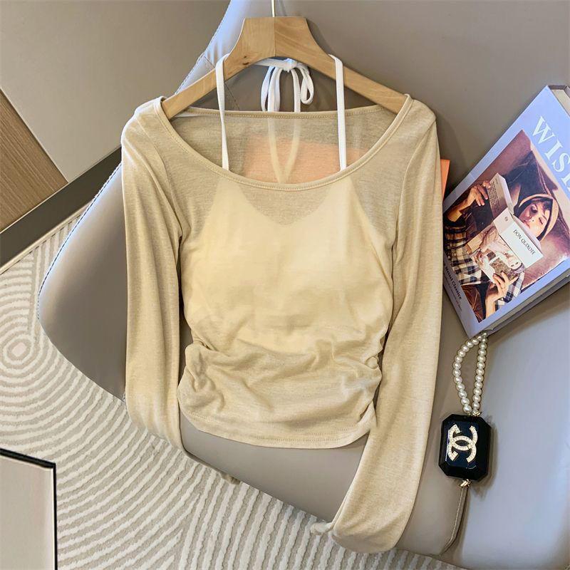 Spicy Girl Two-Piece: Hollow Knit Long Sleeve & Summer Camisole Cover-Up Set
