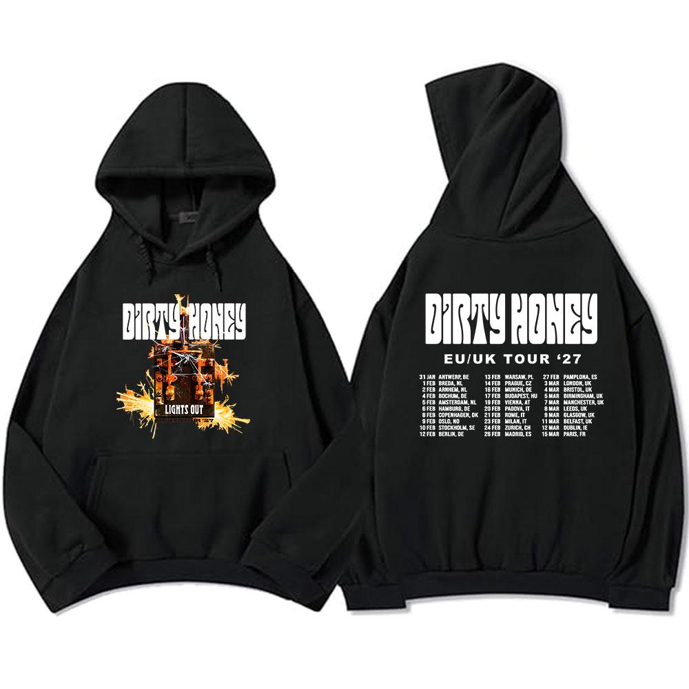 Dirty Honey Lights Out EU/UK Tour Hoodies Unisex Streetwear Fashion Long Sleeve Hooded Sweatshirt Graphic Print Merch Women Men