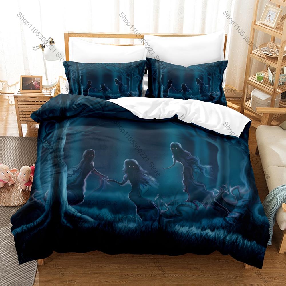 Wraith Shadow Spirit Foggy Ruin Black Thorn Blood Moon Skeleton Ghost Duvet Cover + 2 Pillowcases Gothic Fans 3pcs Bedding Set