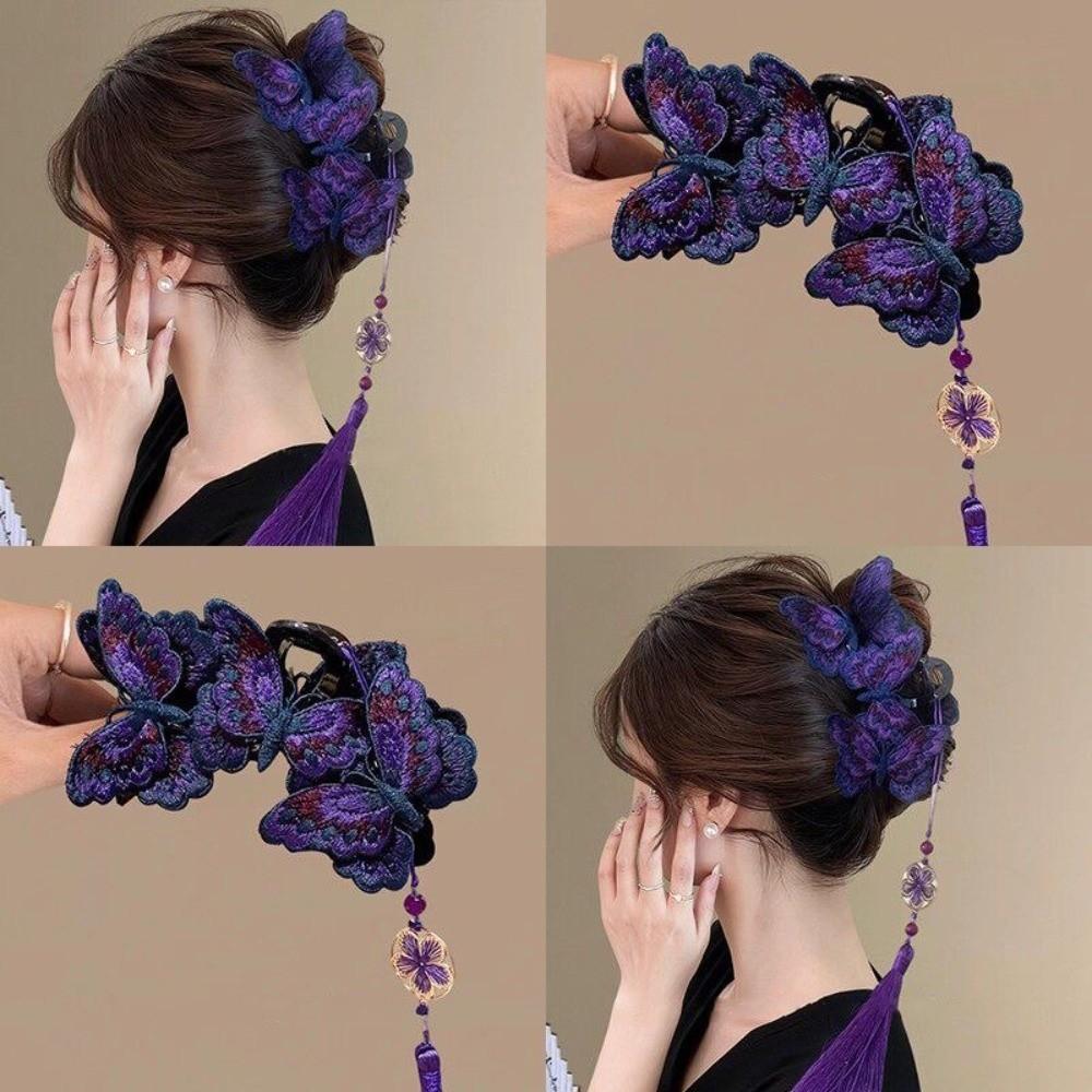 Plastic Butterfly Hair Claw Flower Tassel Large Shark Clip Fashion Hair Grab Clip Formal Occasions