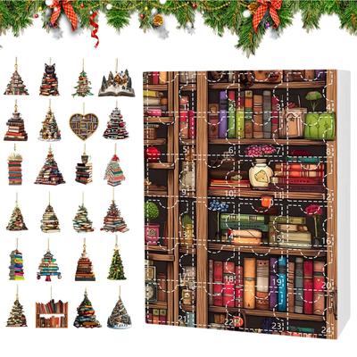 Christmas Tree Shaped Bookshelf Pendant Advent Calendar 24 Days 2D Acrylic Book Stacking Pendant Countdown Calendar Boxes