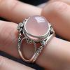 Huitan Sweet Women Ring Pink Bead Stone Aesthetic Party Accessories Engraved Design Vintage Lady Temperament Daily Jewelry