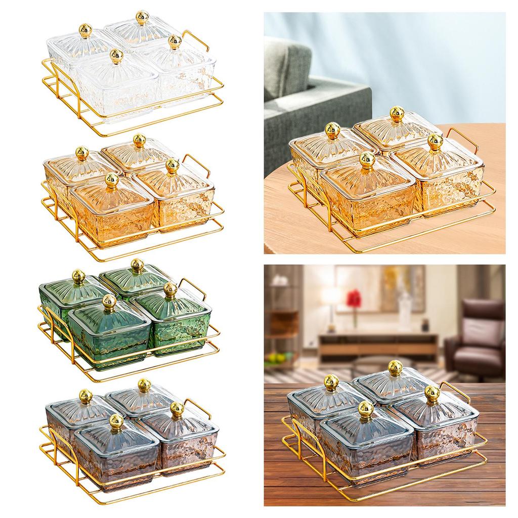 Divided Serving Dishes 4 Compartments Food Storage Box with Lid Removable Snacks Bowls for Candy Snacks Nuts Cookies Chips