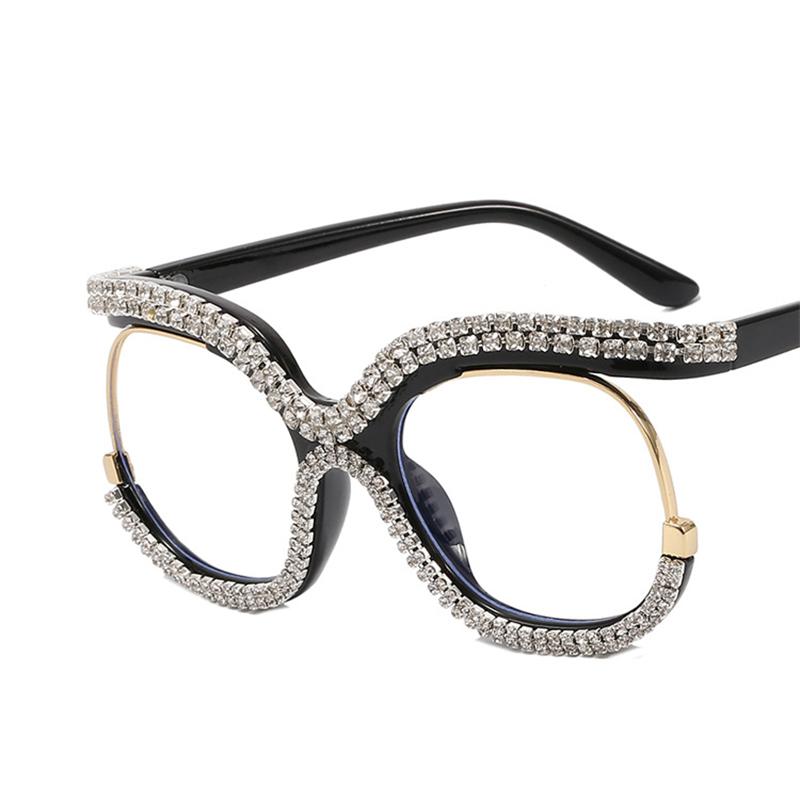 Ins Rainbow Crystal Frame Fashion Retro Round Anti Blue Ray Female Glasses Vintage Oversized Frame Eyewear Accessories